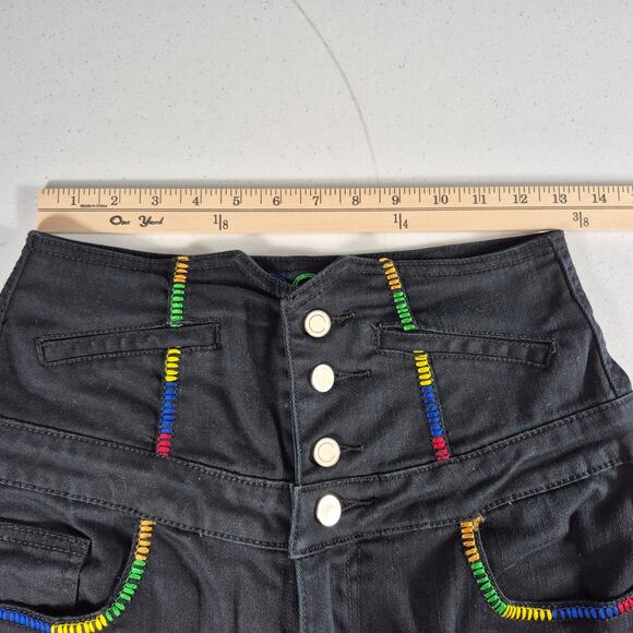 Coogi Black Rainbow Embroidered Ultra Hi Rise Button Front Pants Jeans 9 / 10 - Picture 2 of 6
